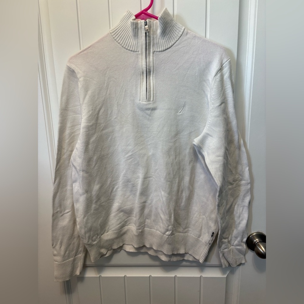 Nautica Men's off White Quarter-Zip Sweater. Size Medium. Pima Cotton Blend.